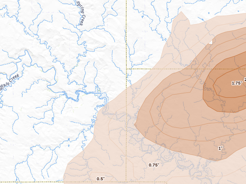 Radar-estimated hail-size map of the storm over Hebron, ND on Aug 11, 2026