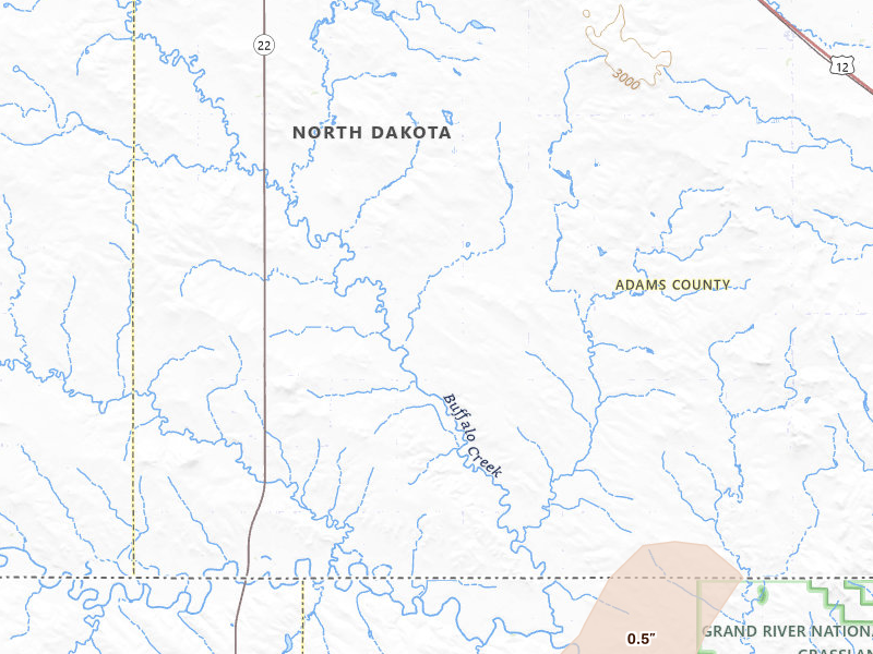 Radar-estimated hail-size map of the storm over Hettinger, ND on Jul 6, 2026