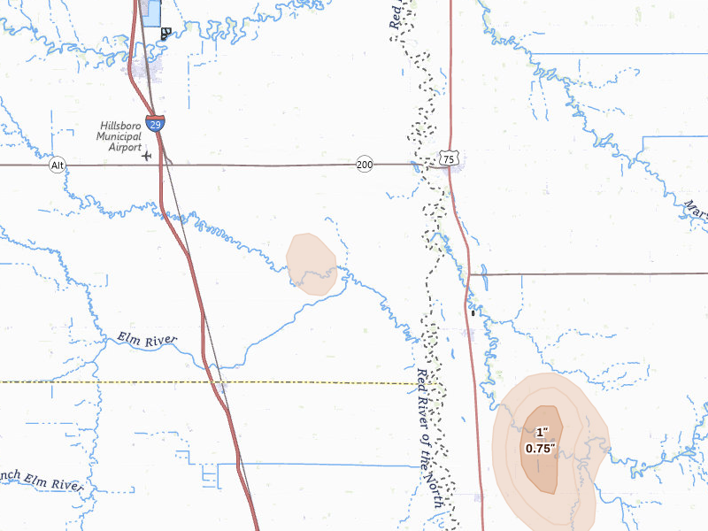 Radar-estimated hail-size map of the storm over Hillsboro, ND