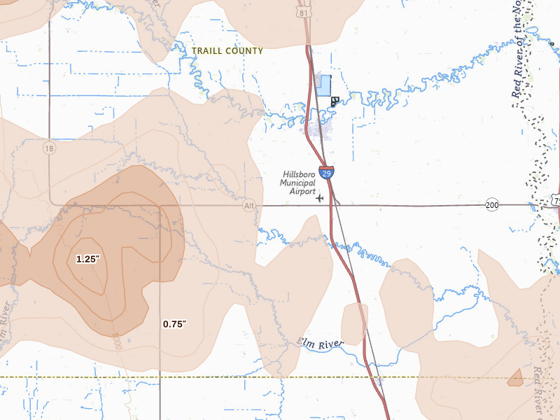 Radar-estimated hail-size map of the storm over Hillsboro, ND