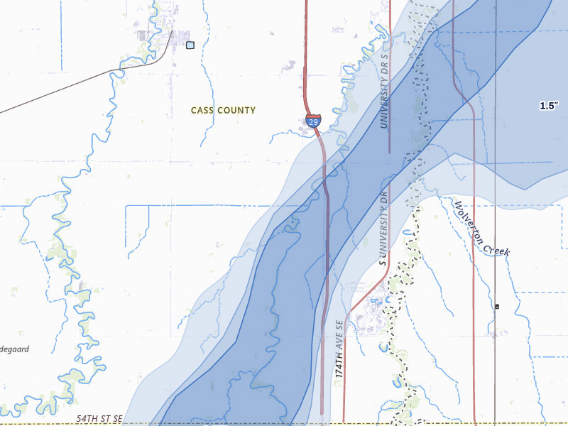 NEXRAD radar-signature map of the hail storm over Horace, ND on Jun 29, 2026