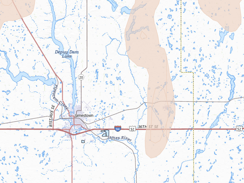 Radar-estimated hail-size map of the storm over Jamestown, ND on Jun 2, 2026