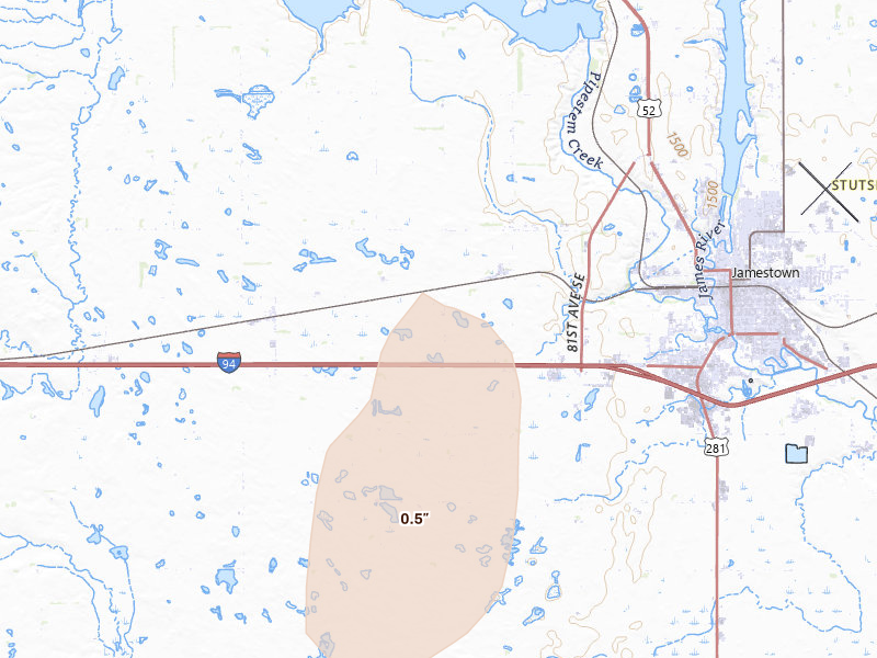 Radar-estimated hail-size map of the storm over Jamestown, ND