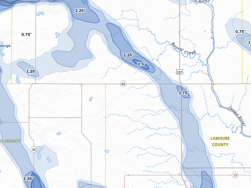 NEXRAD radar-signature map of the hail storm over Jud, ND on Jul 9, 2026