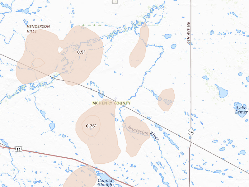 Radar-estimated hail-size map of the storm over Karlsruhe, ND