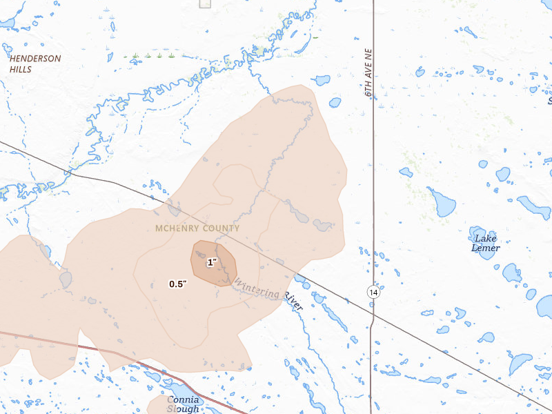 Radar-estimated hail-size map of the storm over Karlsruhe, ND