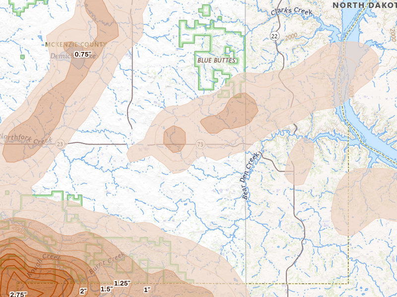Radar-estimated hail-size map of the storm over Keene, ND