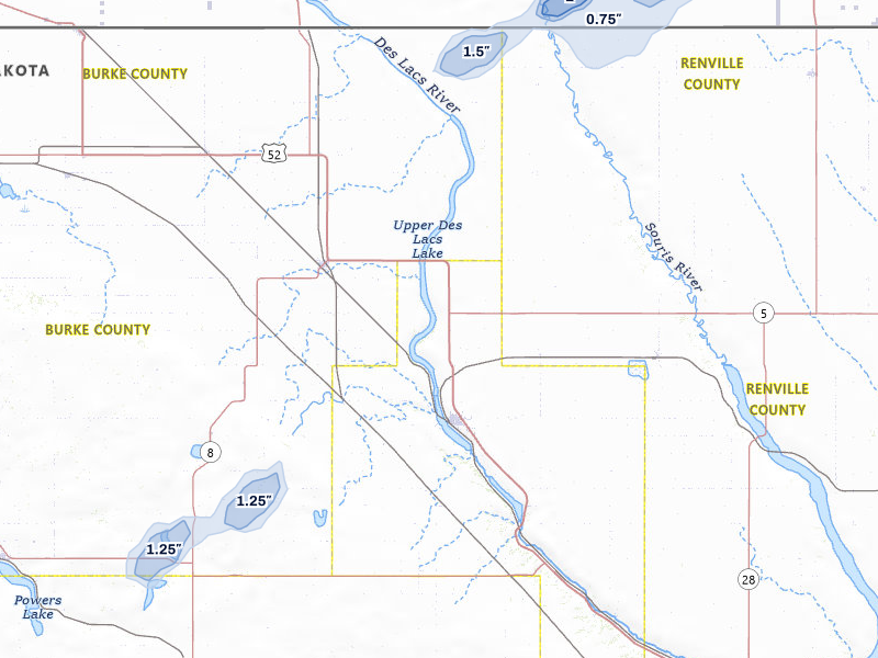 NEXRAD radar-signature map of the hail storm over Kenmare, ND on Jul 29, 2026