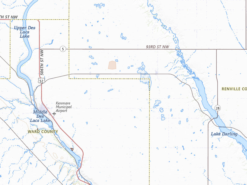 Radar-estimated hail-size map of the storm over Kenmare, ND on Aug 28, 2026