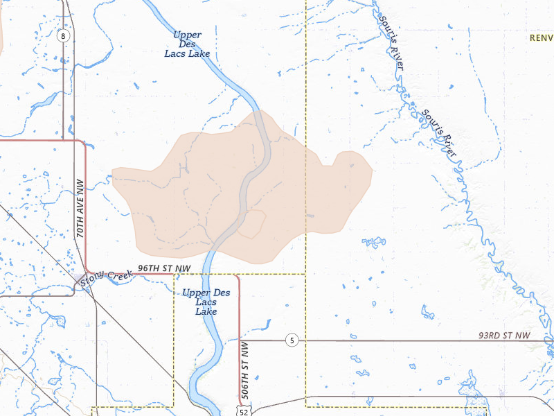 Radar-estimated hail-size map of the storm over Kenmare, ND on Aug 30, 2026