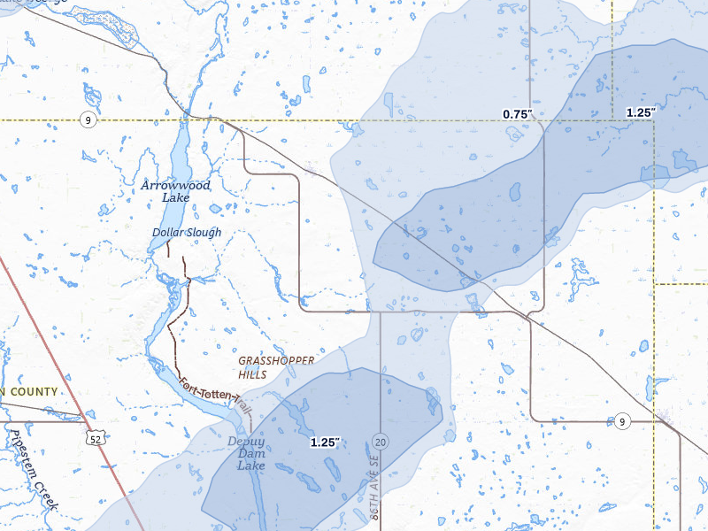 NEXRAD radar-signature map of the hail storm over Kensal, ND on Jun 29, 2026