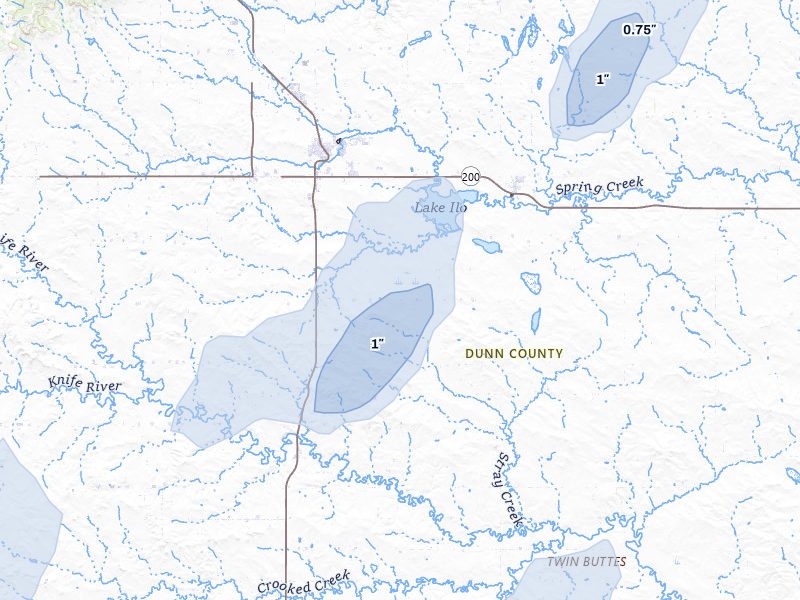 NEXRAD radar-signature map of the hail storm over Killdeer, ND on Jun 27, 2026
