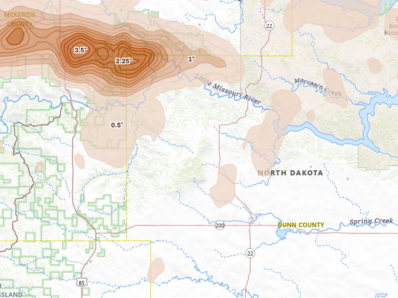 Radar-estimated hail-size map of the storm over Killdeer, ND