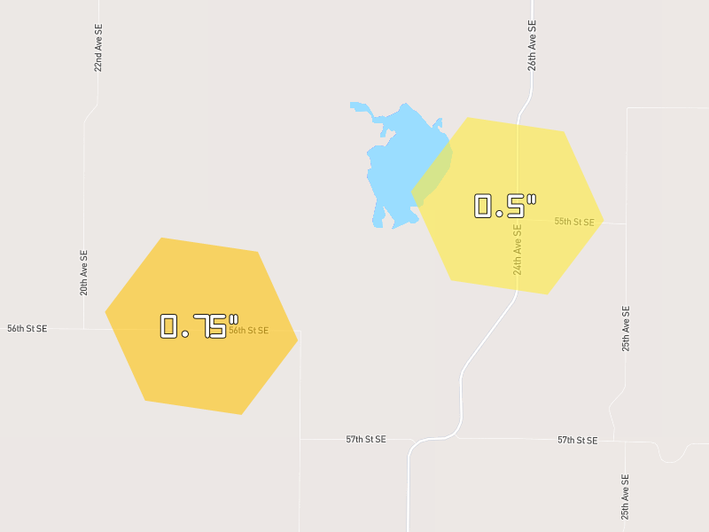 Hail map of Kintyre, ND on Jun 27, 2026, hail up to 0.75"