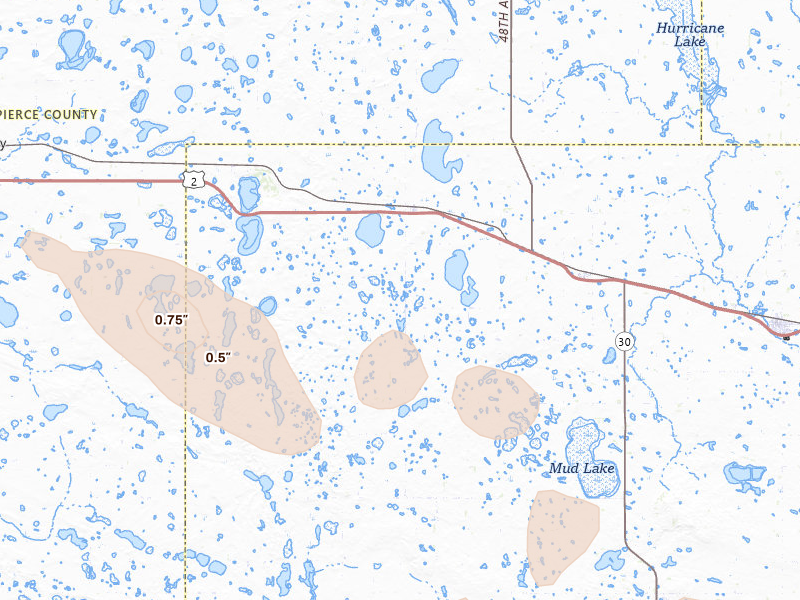 Radar-estimated hail-size map of the storm over Knox, ND on Aug 23, 2026