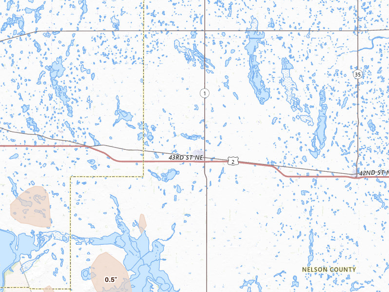Radar-estimated hail-size map of the storm over Lakota, ND on Jun 9, 2026