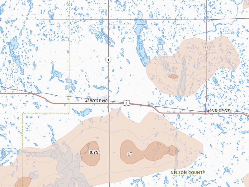 Radar-estimated hail-size map of the storm over Lakota, ND