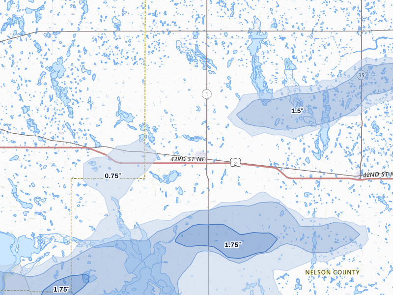 NEXRAD radar-signature map of the hail storm over Lakota, ND on Aug 2, 2026