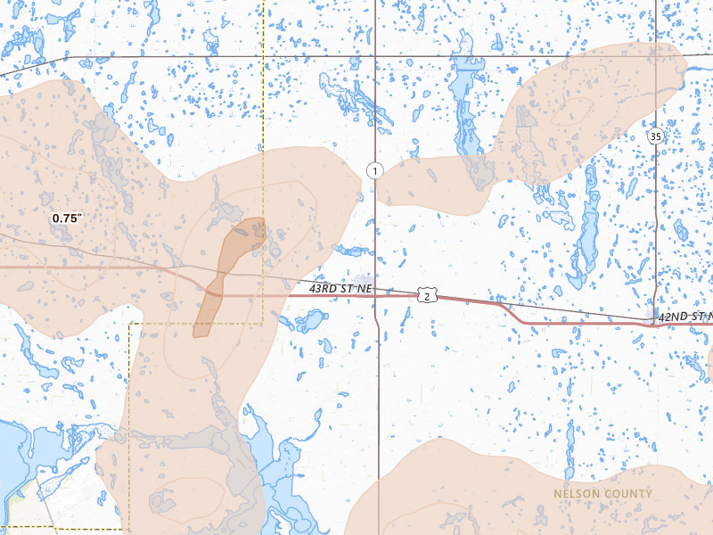 Radar-estimated hail-size map of the storm over Lakota, ND