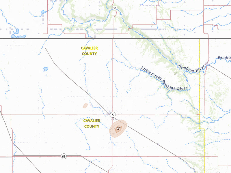 Radar-estimated hail-size map of the storm over Langdon, ND