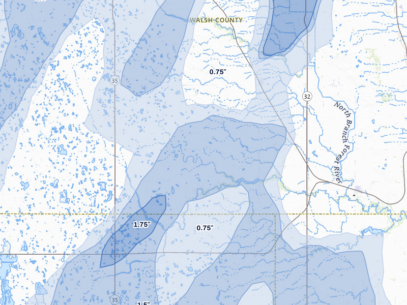 NEXRAD radar-signature map of the hail over Lankin, ND