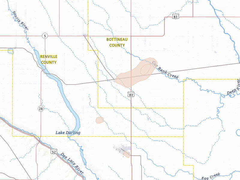 Radar-estimated hail-size map of the storm over Lansford, ND