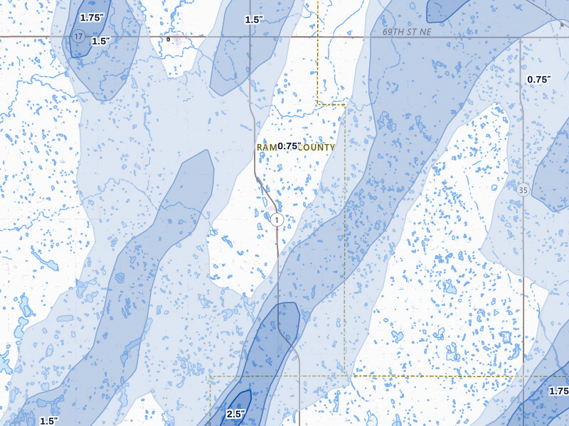 NEXRAD radar-signature map of the hail over Lawton, ND