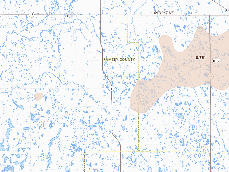 Radar-estimated hail-size map of the storm over Lawton, ND