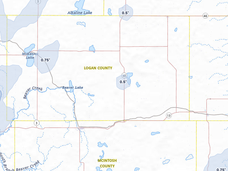 NEXRAD radar-signature map of the hail storm over Lehr, ND on Jun 27, 2026