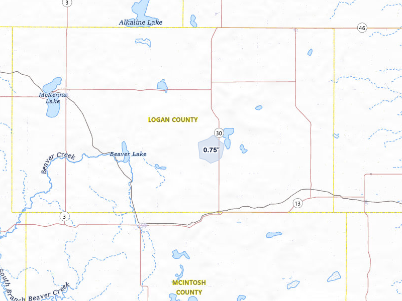NEXRAD radar-signature map of the hail storm over Lehr, ND on Jul 30, 2026