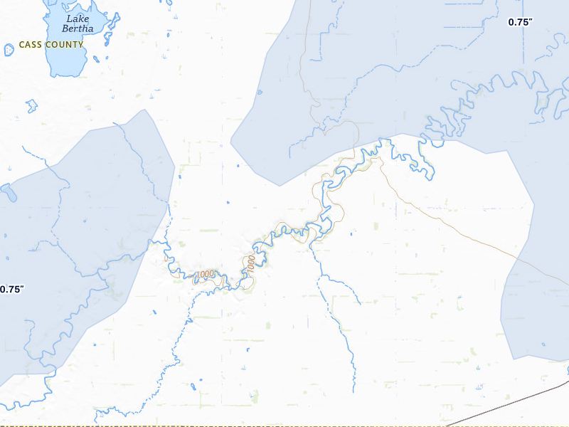 NEXRAD radar-signature map of the hail storm over Leonard, ND on Jul 30, 2026