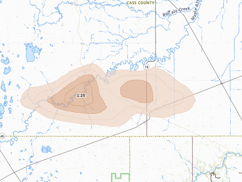 Radar-estimated hail-size map of the storm over Leonard, ND
