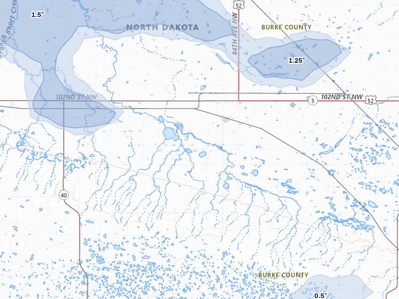 NEXRAD radar-signature map of the hail storm over Lignite, ND on Aug 30, 2026