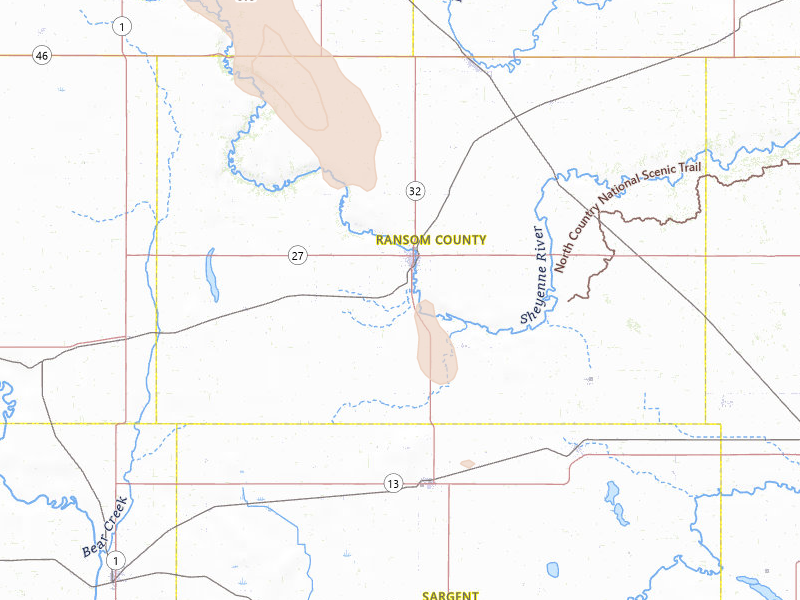 Radar-estimated hail-size map of the storm over Lisbon, ND on Jul 9, 2026