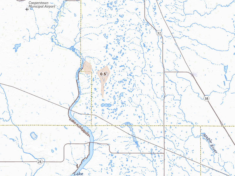 Radar-estimated hail-size map of the storm over Luverne, ND