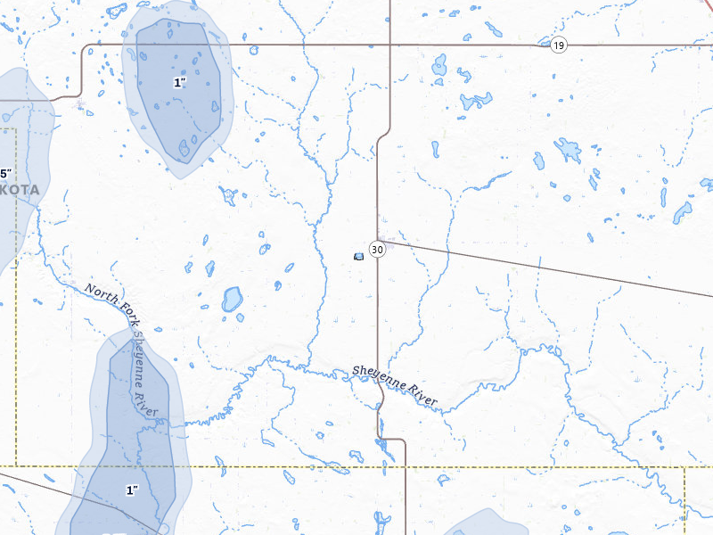 NEXRAD radar-signature map of the hail storm over Maddock, ND on Jun 29, 2026