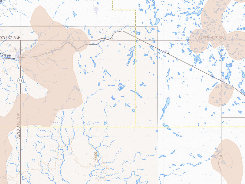 Radar-estimated hail-size map of the storm over Makoti, ND on Jun 7, 2026
