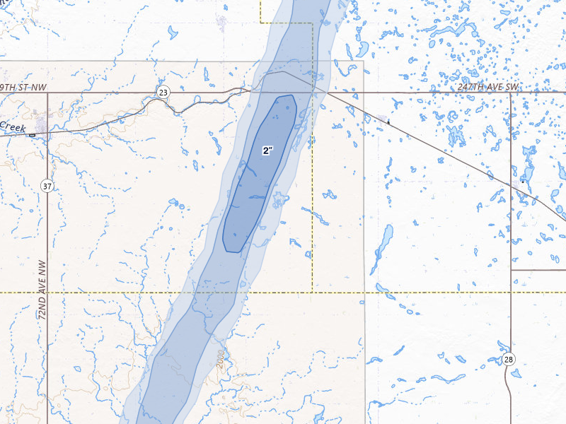 NEXRAD radar-signature map of the hail storm over Makoti, ND on Jun 9, 2026