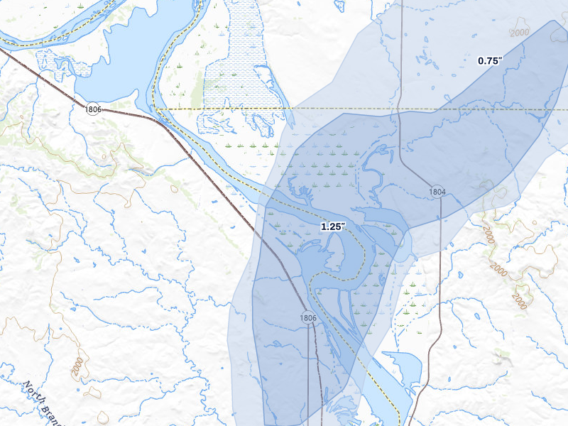 NEXRAD radar-signature map of the hail over Mandan, ND