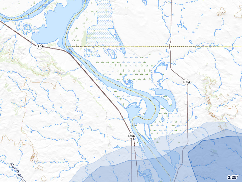 NEXRAD radar-signature map of the hail storm over Mandan, ND on Jul 9, 2026