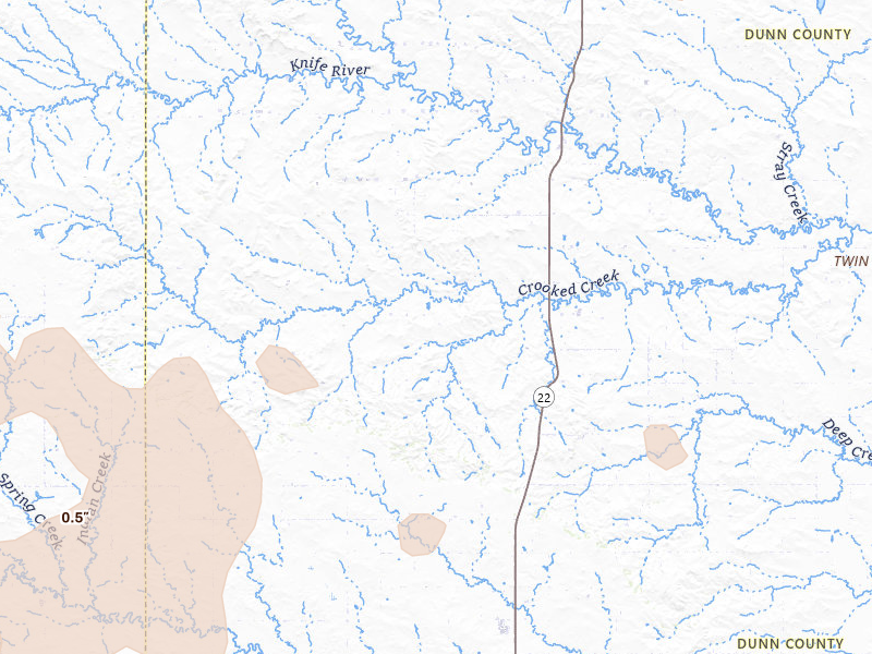 Radar-estimated hail-size map of the storm over Manning, ND on Jun 27, 2026