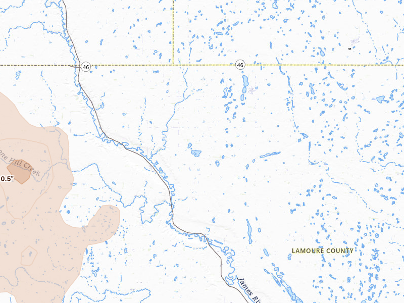 Radar-estimated hail-size map of the storm over Marion, ND on Jul 9, 2026