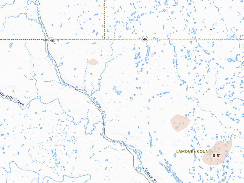 Radar-estimated hail-size map of the storm over Marion, ND on Jul 24, 2026