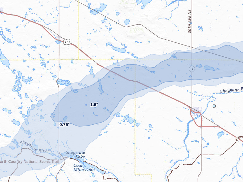 NEXRAD radar-signature map of the hail storm over Martin, ND on Jun 28, 2026
