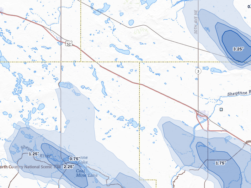 NEXRAD radar-signature map of the hail storm over Martin, ND on Jul 9, 2026