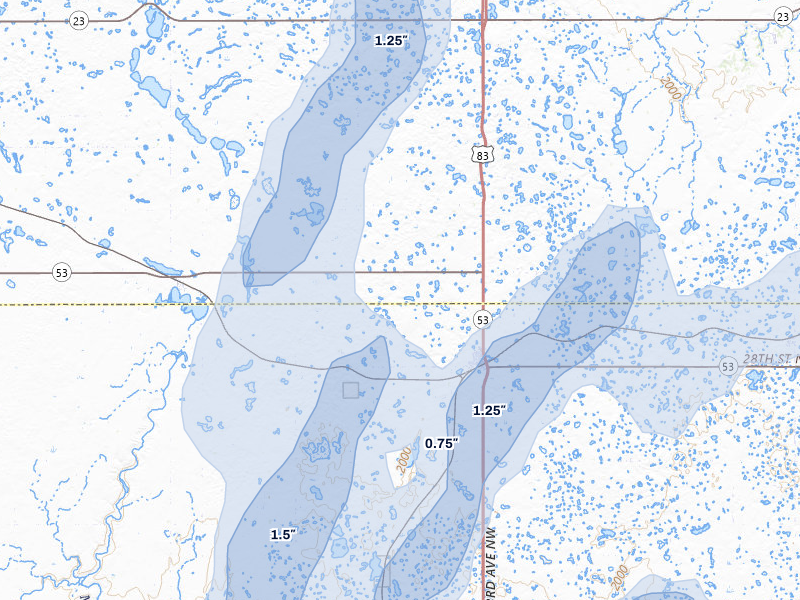 NEXRAD radar-signature map of the hail storm over Max, ND on Jun 9, 2026