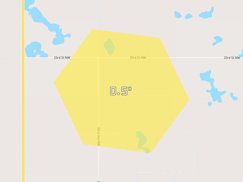 Hail map of Max, ND on Jun 28, 2026, hail up to 0.5"
