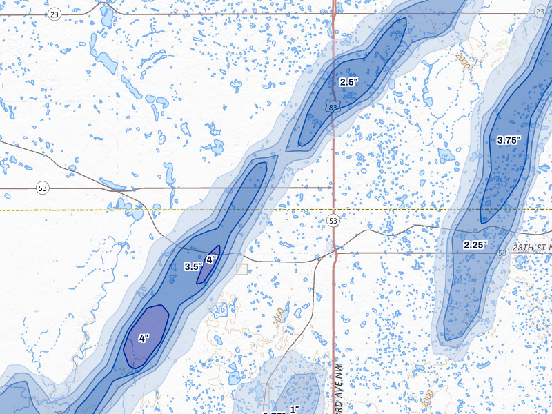 NEXRAD radar-signature map of the hail storm over Max, ND on Jun 29, 2026