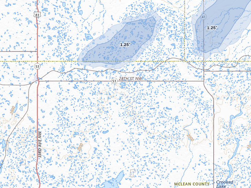 NEXRAD radar-signature map of the hail storm over Max, ND on Sep 3, 2026