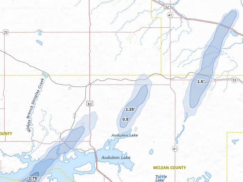 NEXRAD radar-signature map of the hail storm over Max, ND on Sep 6, 2026